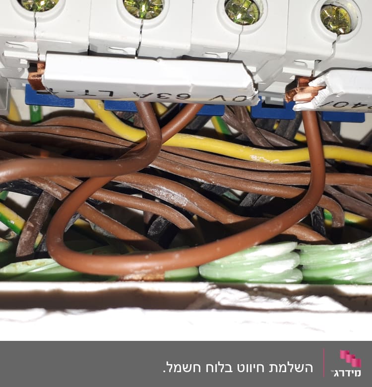 חוטי חשמל צבעוניים מחוברים ללוח חשמל
